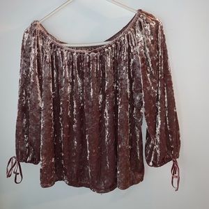 american eagle pink crushed velvet off shoulder